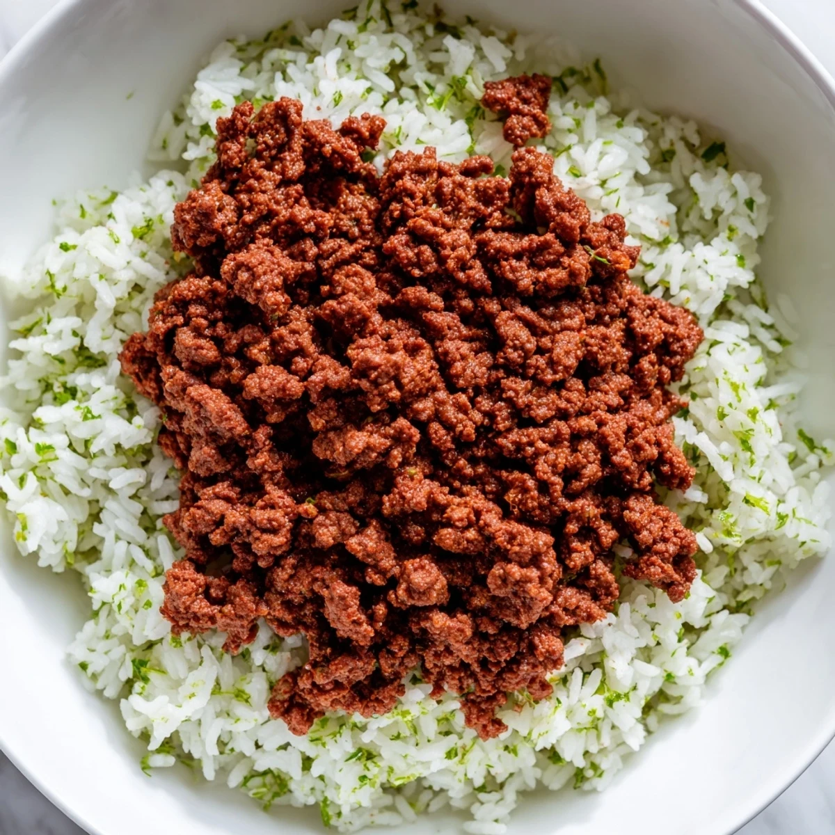 Beef Burrito Bowls with Cilantro Lime Rice arranged with colorful toppings like corn, black beans, and lime wedges for serving.
