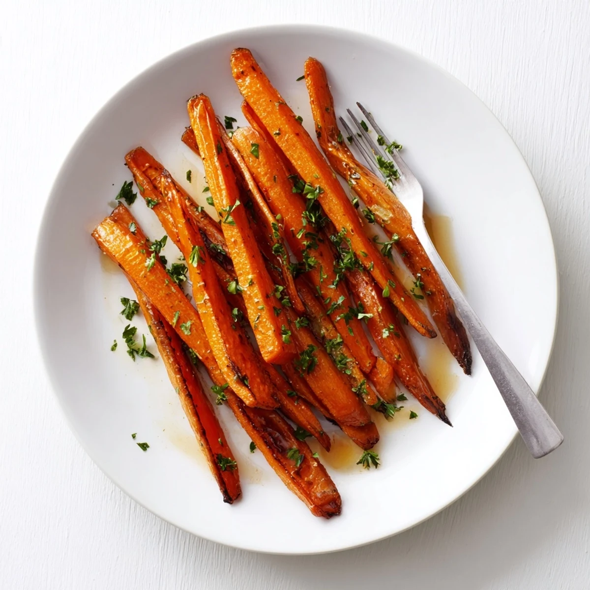 Golden-brown roasted carrots tossed in a sticky maple glaze, ready to be enjoyed as a vibrant side dish.  
