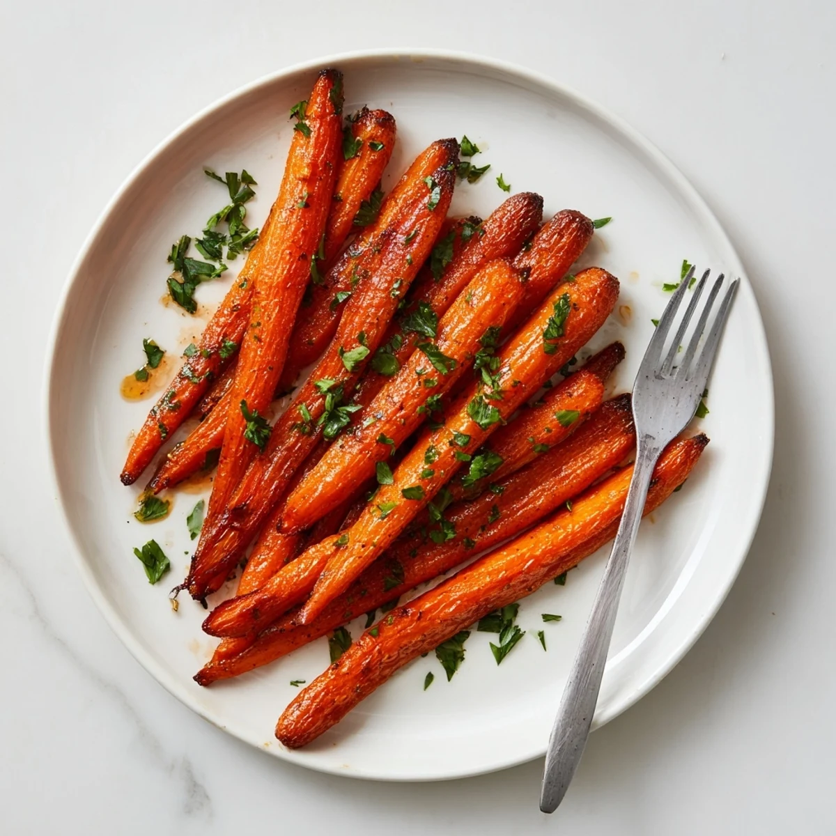 Tender, caramelized carrots with a glossy maple glaze, perfect for a cozy vegetarian dinner plate.