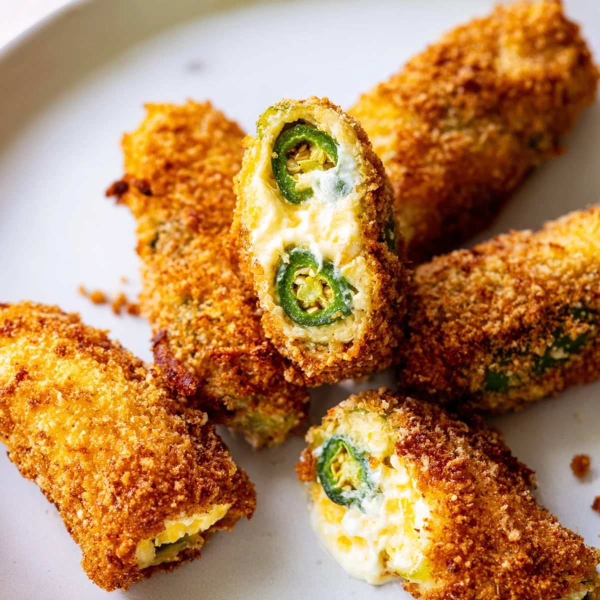 Crispy golden jalapeño poppers with cream cheese, served hot on a platter for game day.  