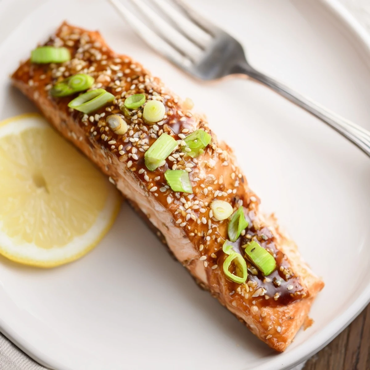 Baked Salmon with Teriyaki Glaze resting on a baking sheet, brushed with a sweet and savory homemade sauce for a family dinner.
