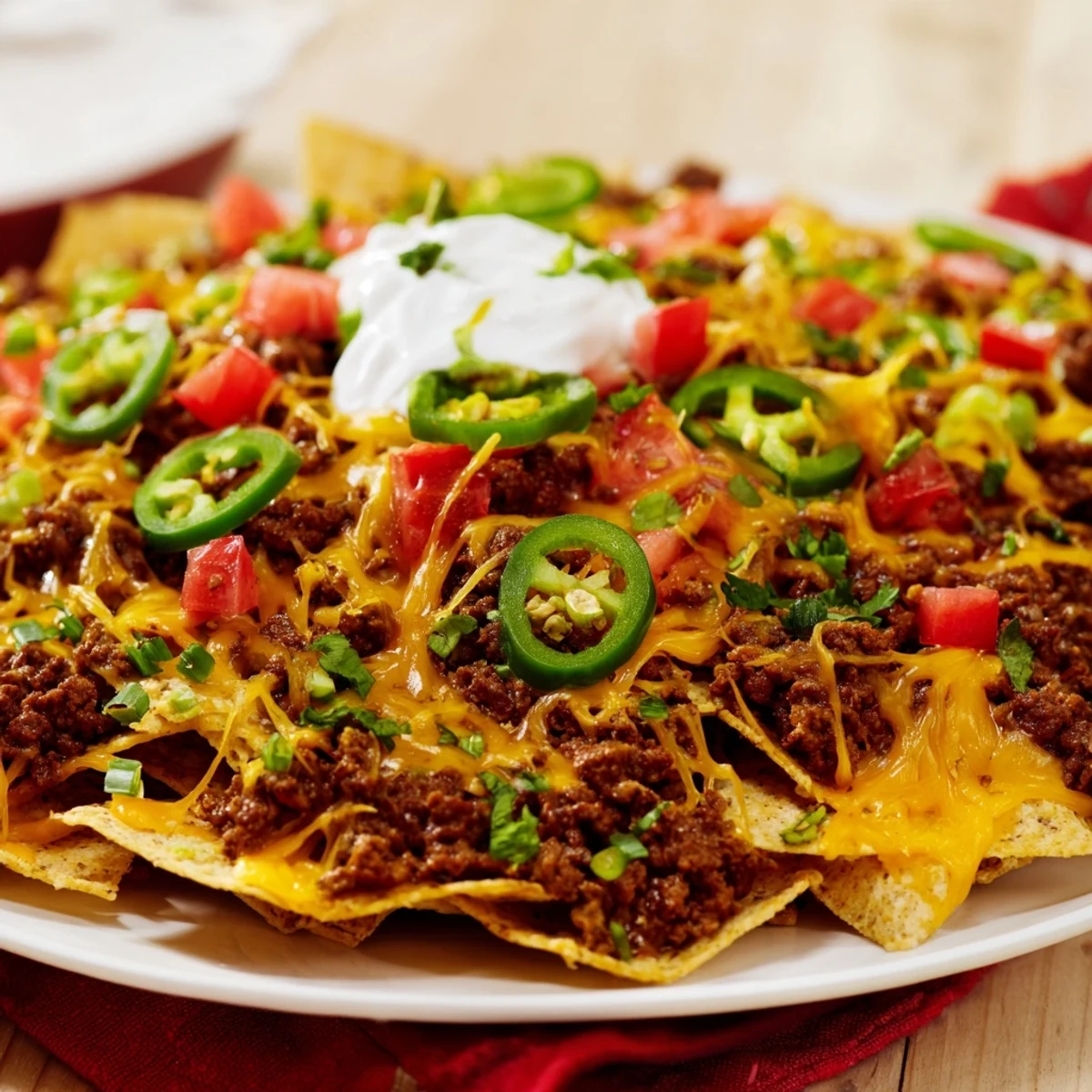 Beef Nachos with Jalapenos and Cheese