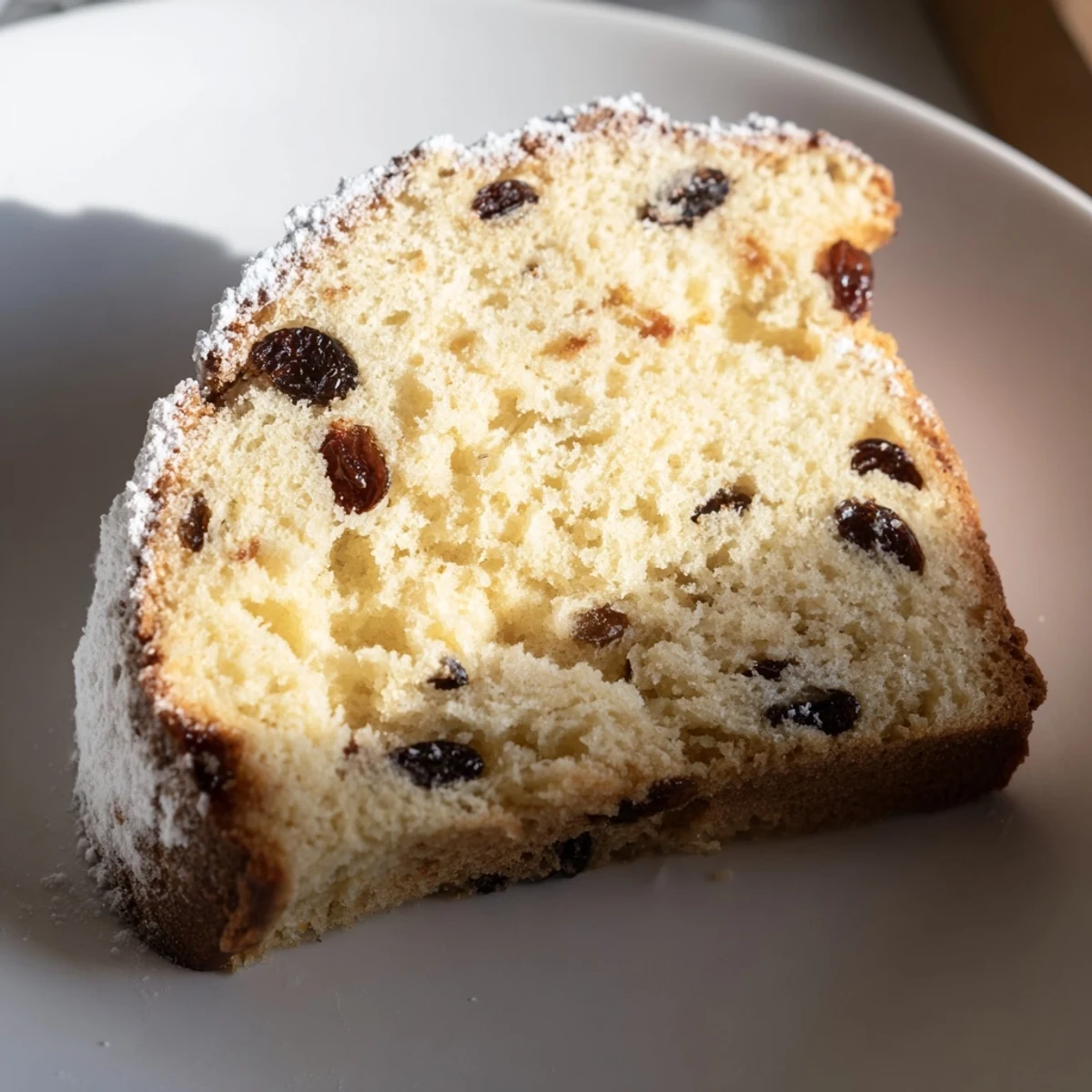 Warm slice of Irish Tea Cake with raisins served with butter and jam for breakfast.