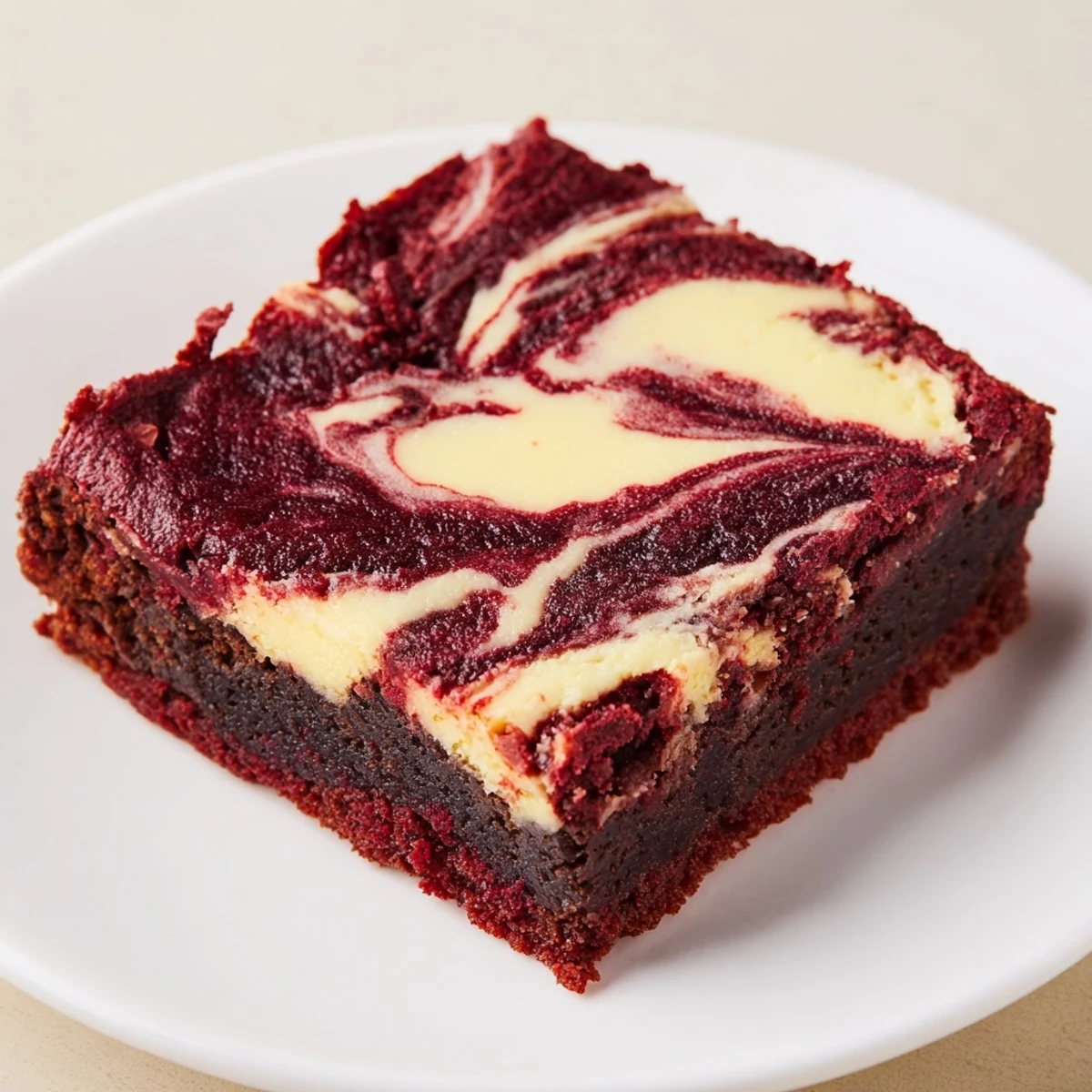 Cooling Red Velvet Brownies with Cheesecake Swirl in a parchment-lined pan topped with white chocolate chips.