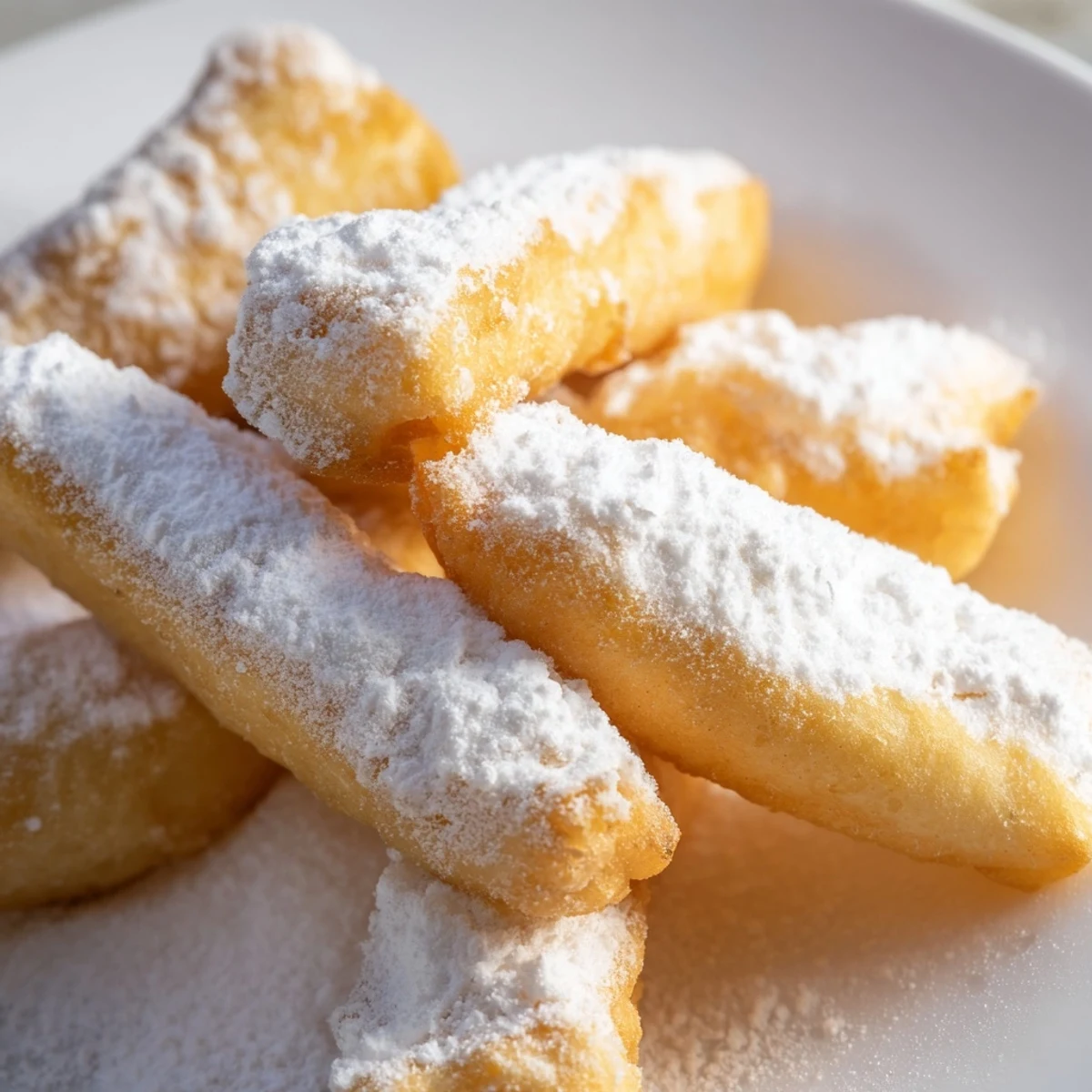 Warm New Orleans Beignet Fries served with dipping sauce on a rustic table.