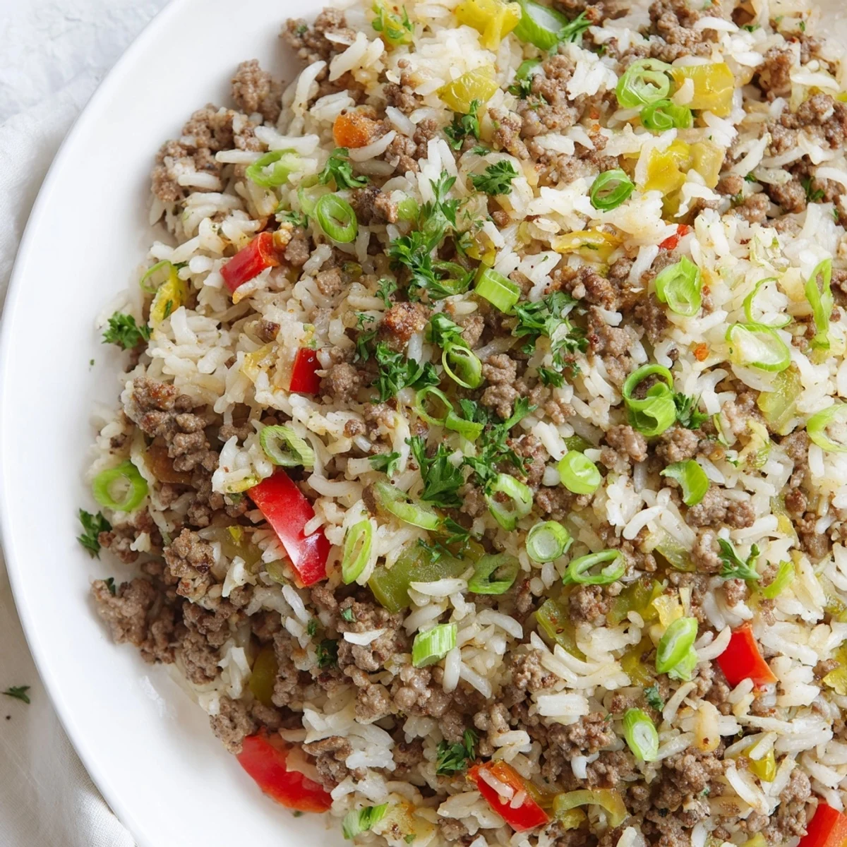 Hearty and aromatic, this one-skillet Cajun Dirty Rice with Ground Beef and Peppers is perfect for family dinners.