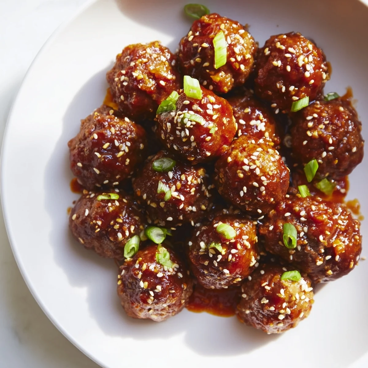 Perfectly baked Spicy Sriracha Beef Meatballs paired with fluffy steamed rice and fresh scallions, ideal for a quick dinner.