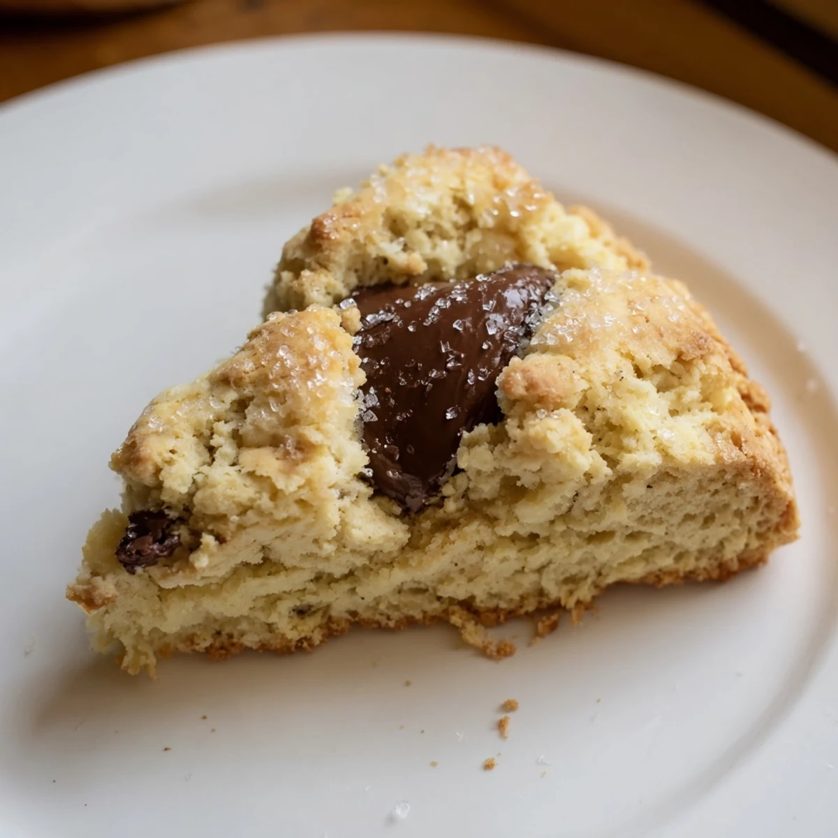 A close-up view shows flaky Chocolate Chip Scones with visible chocolate chunks, perfect for an afternoon tea treat.