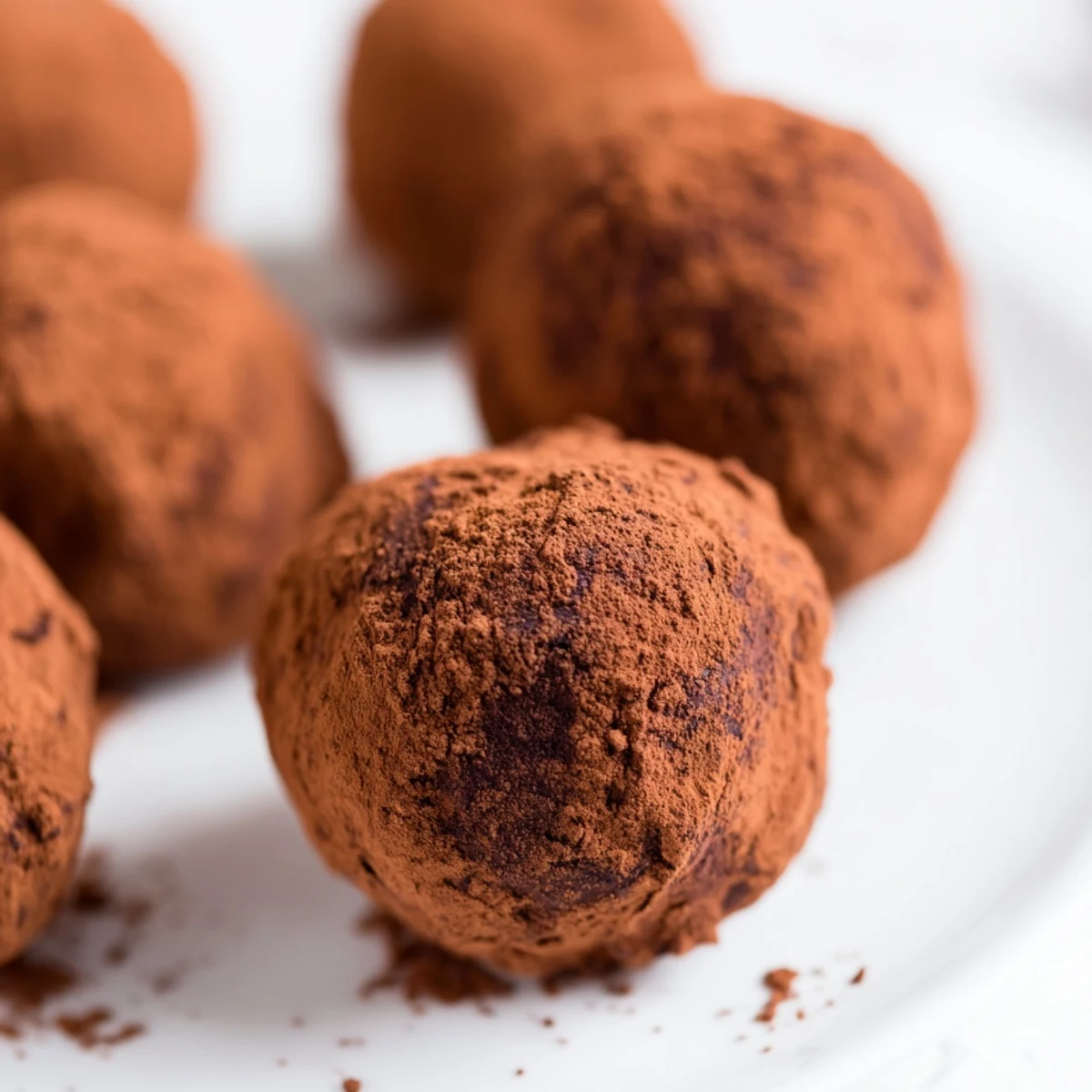 Perfectly round Chocolate Truffles with Cocoa Powder stacked on a dessert plate, ready to serve for a sweet occasion.