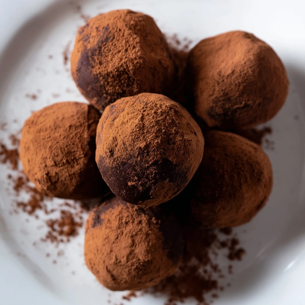 Velvety chocolate truffles rolled in cocoa powder, displayed on a rustic wooden board for an elegant dessert.