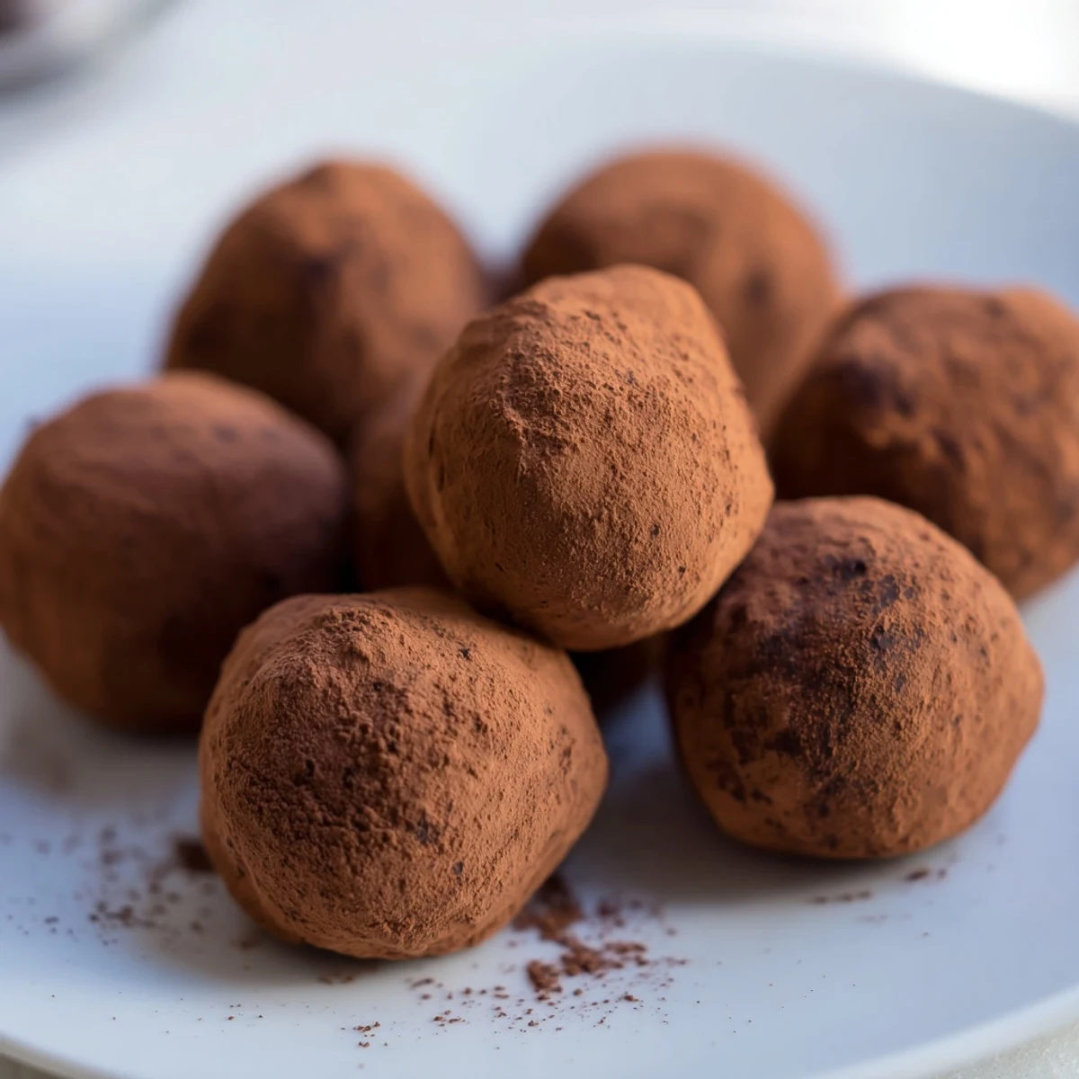 A close-up view of Chocolate Truffles with Cocoa Powder ready to serve on a marble counter.