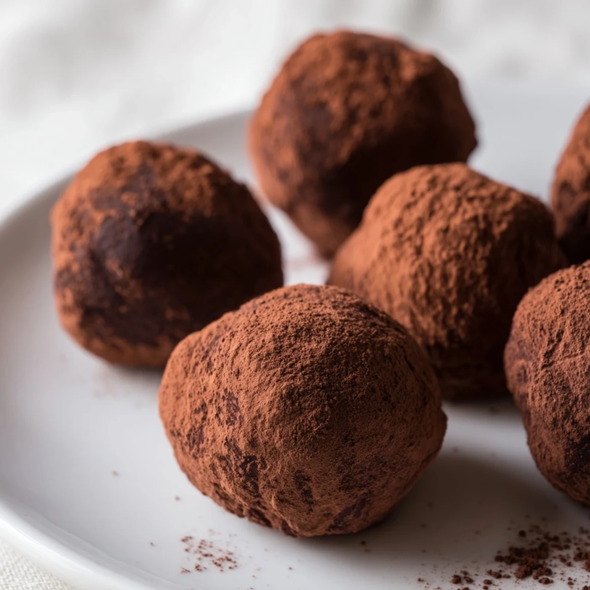 Freshly rolled Chocolate Truffles with cocoa powder dusted on a rustic wooden board, ready for gifting.