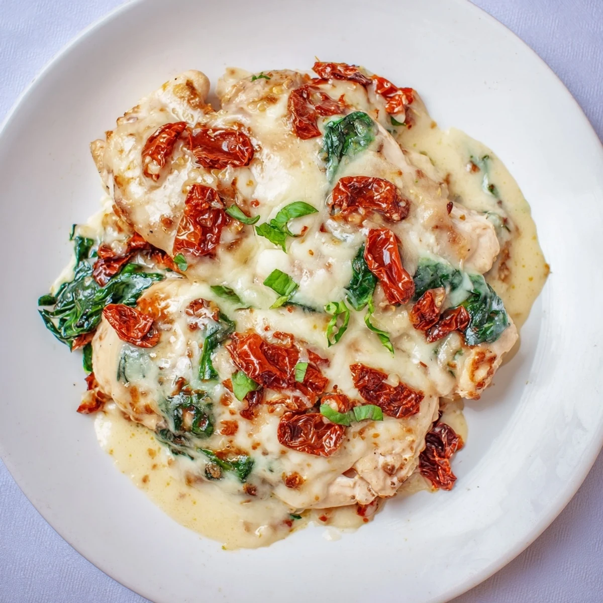 Tender chicken and spinach in a rich sauce for Marry Me Low Carb Chicken Casserole.