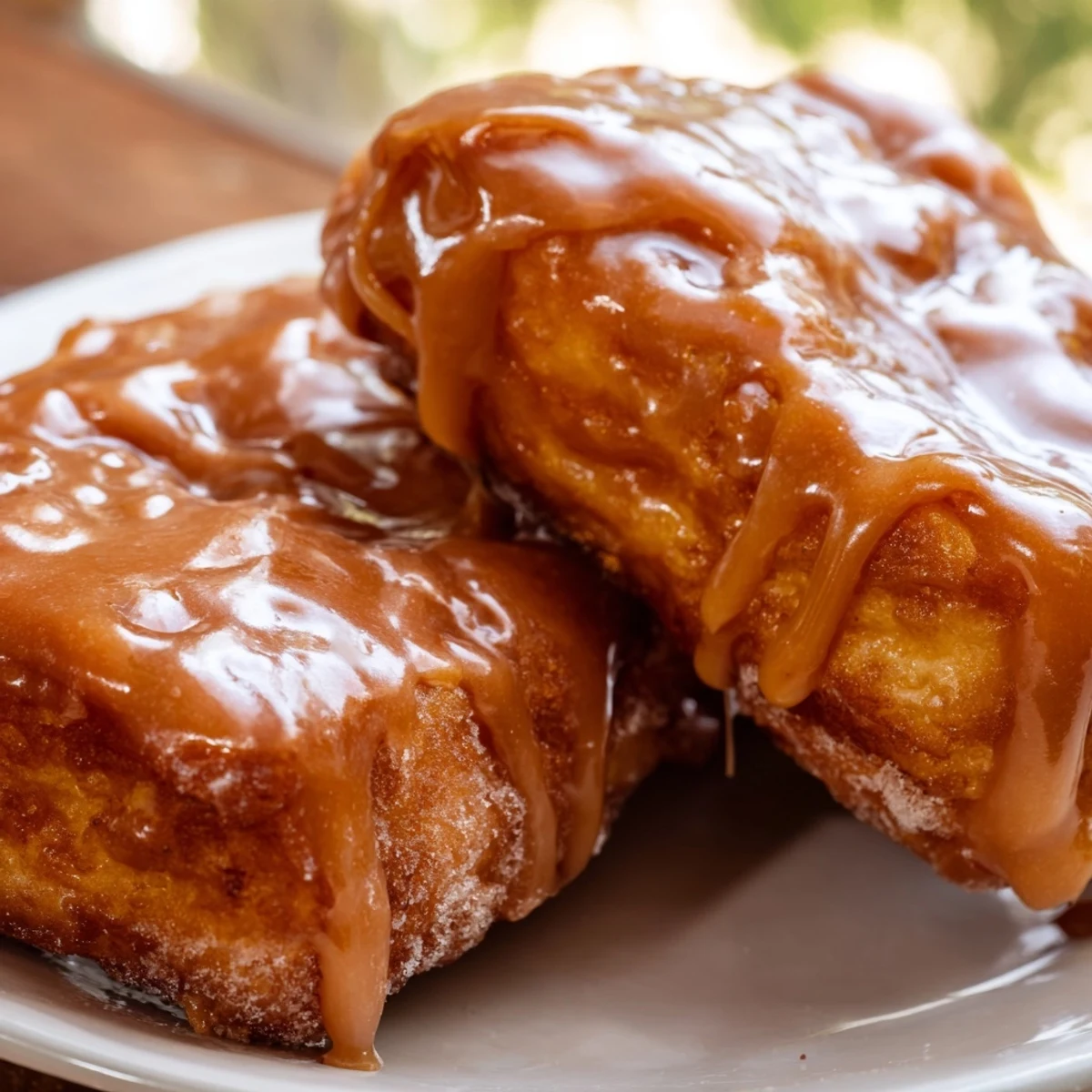 Golden-brown Maple Donut Bars cooling on a wire rack, glossy maple glaze dripping down the sides.