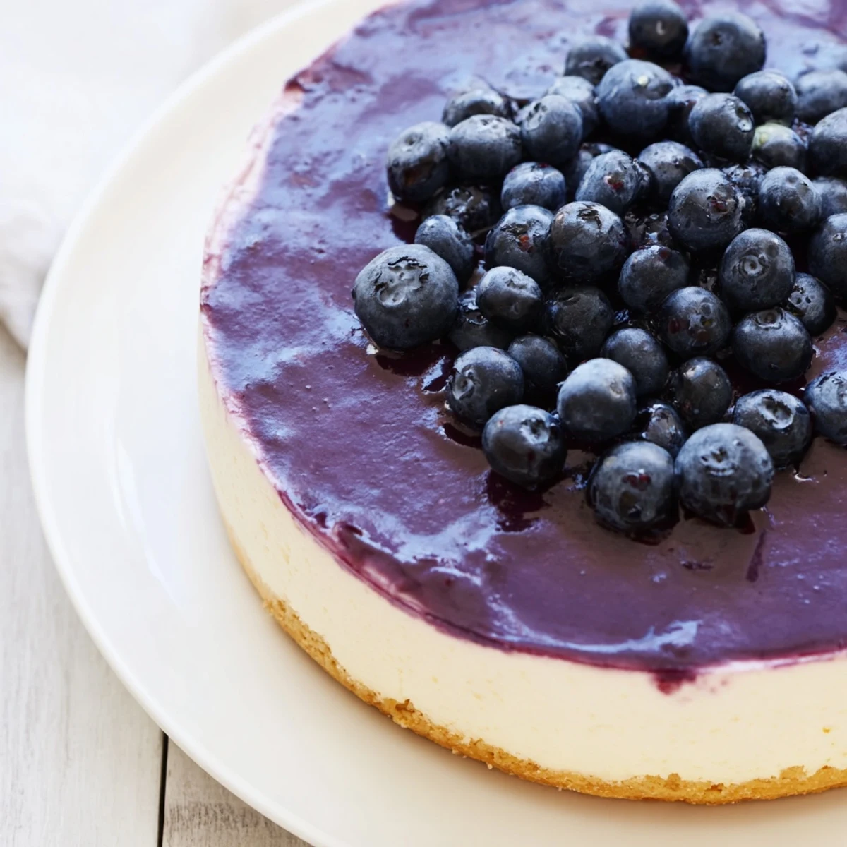 Indulging in a chilled Blueberry Mousse Cheesecake garnished with fresh berries, served on a dessert plate for a special occasion.