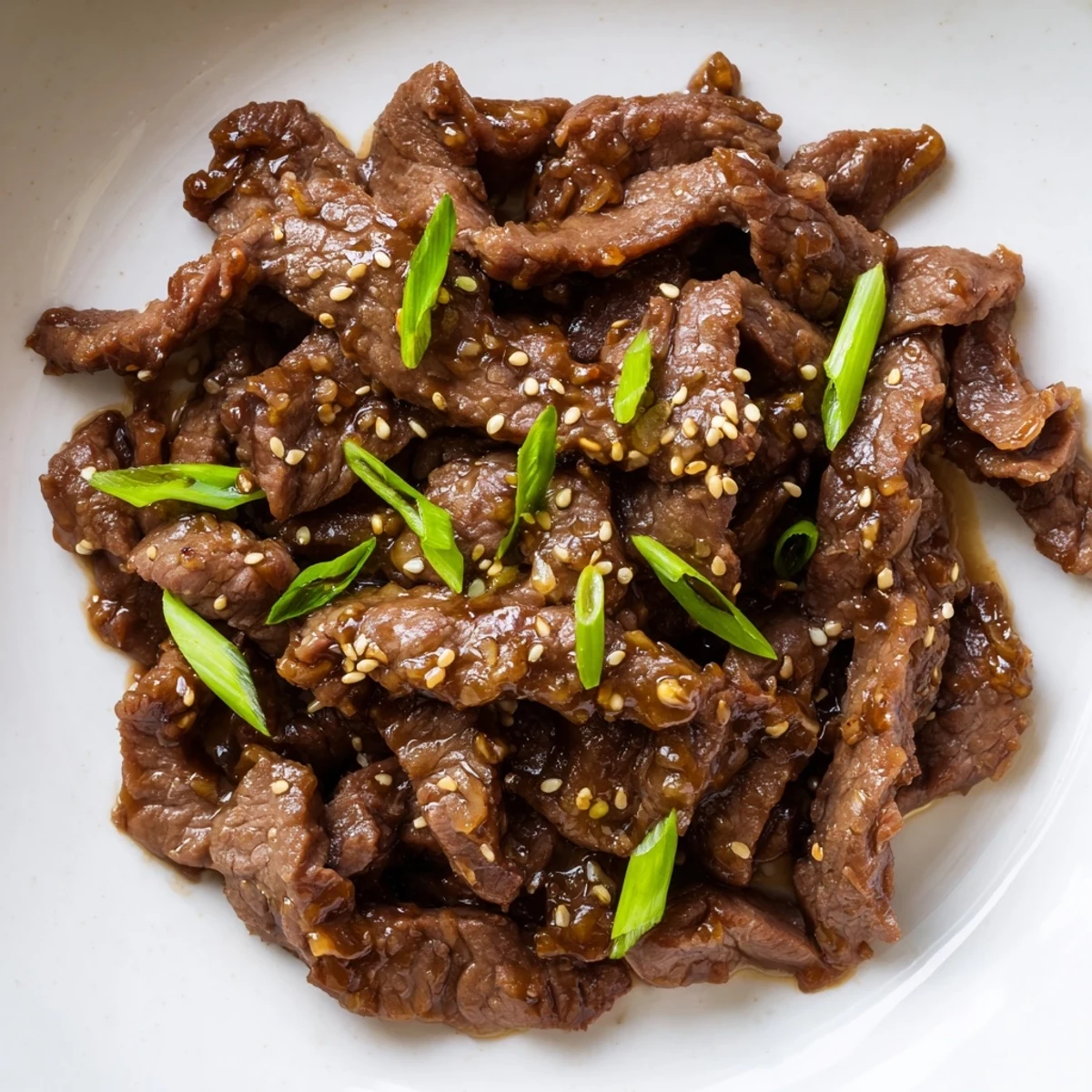 Garnished with green onions, this easy slow cooker Mongolian Beef offers takeout flavor at home.