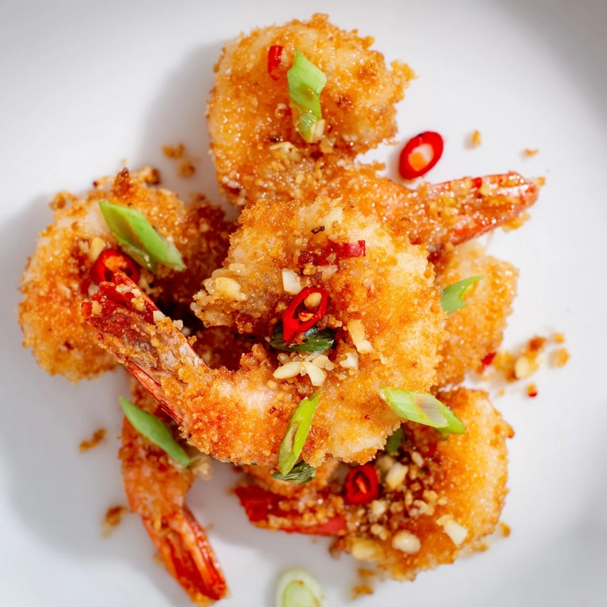 Crispy Salt and Pepper Shrimp served hot with lemon wedges and fresh scallions.