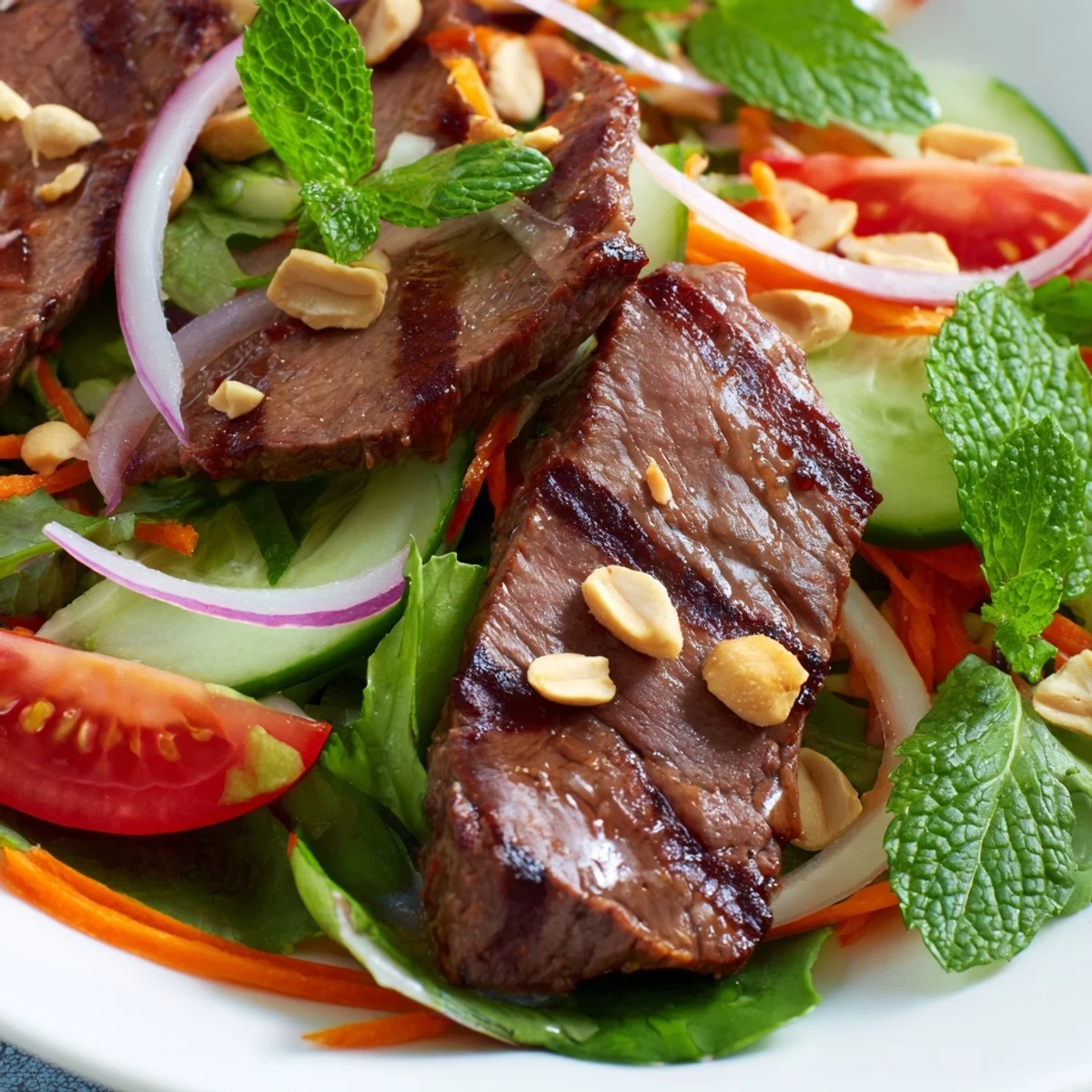 Fresh Vietnamese Beef and Watercress Salad with tender seared steak, crisp greens, and tangy dressing.