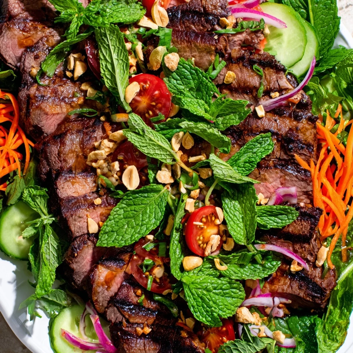 Vietnamese Beef and Watercress Salad served with lime wedges and aromatic dressing for a light meal.