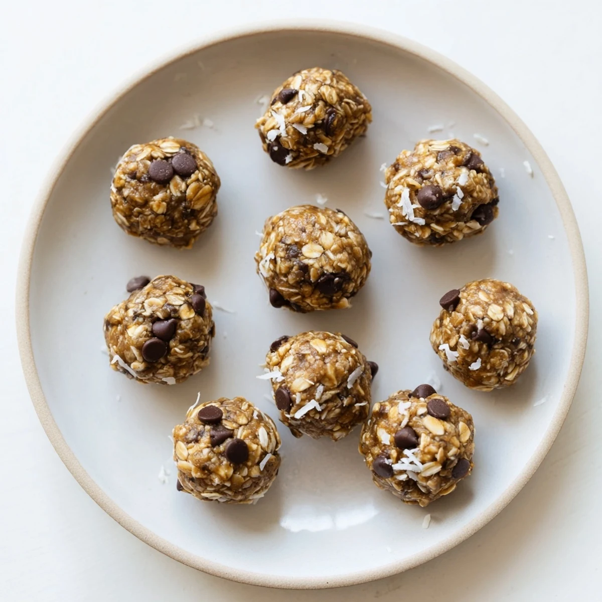 A close-up shot of Easy No Bake Chocolate Chip Energy Bites in an airtight container, ready for a quick on-the-go energy boost.