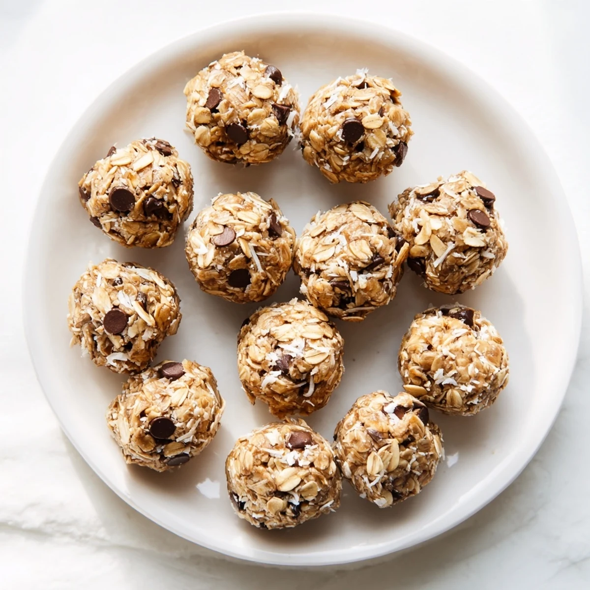 Homemade Easy No Bake Chocolate Chip Energy Bites arranged on a rustic wooden surface with a glass of milk for a delicious vegetarian treat.