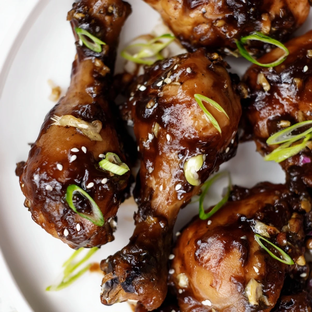 Slow cooker Asian glazed chicken drumsticks coated in a glossy, caramelized soy-honey glaze with sesame seeds