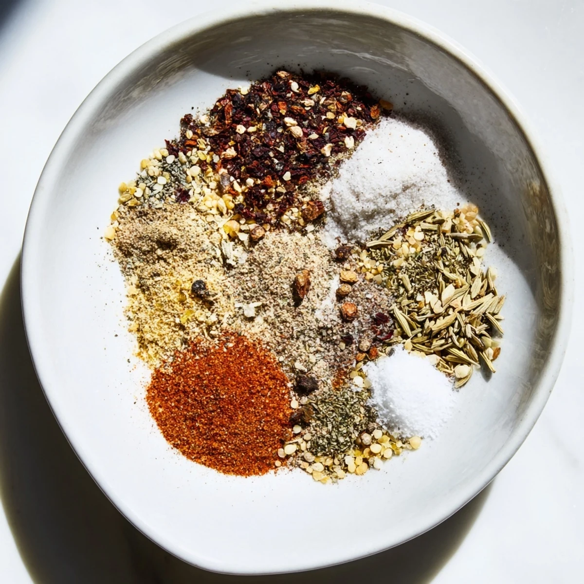 Rusty copycat Montreal steak seasoning mix featuring garlic powder paprika coriander and crushed red pepper flakes