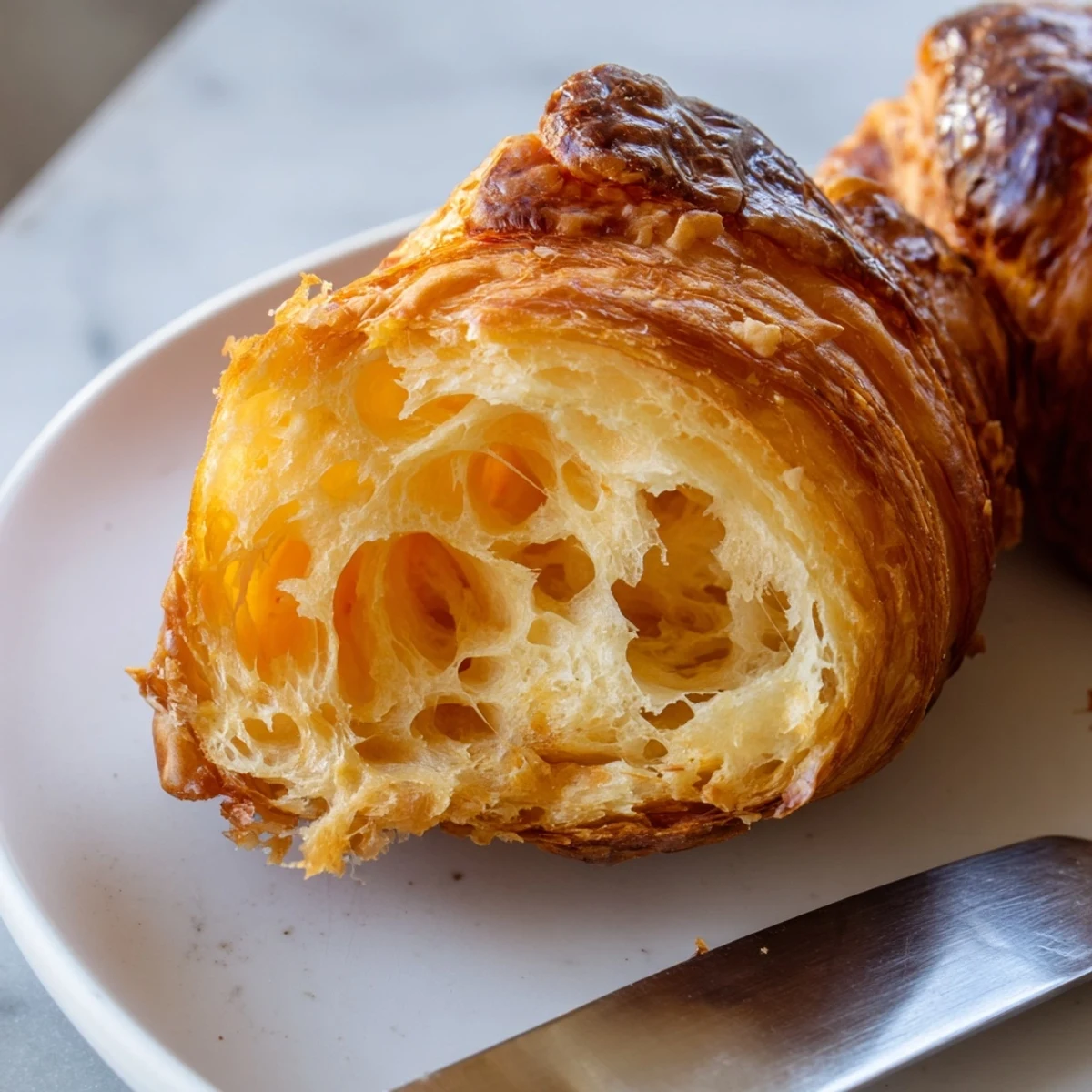 Golden flaky air fryer homemade croissants with buttery layers on a wire cooling rack