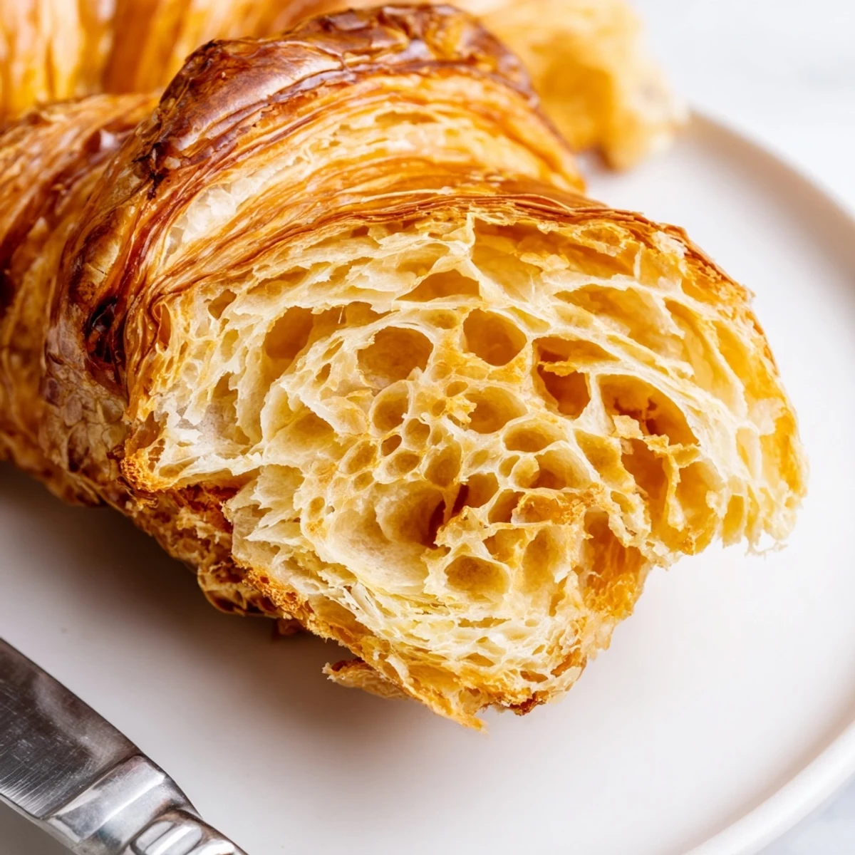 Basket of warm buttery easy air fryer homemade croissants piled high for breakfast serving