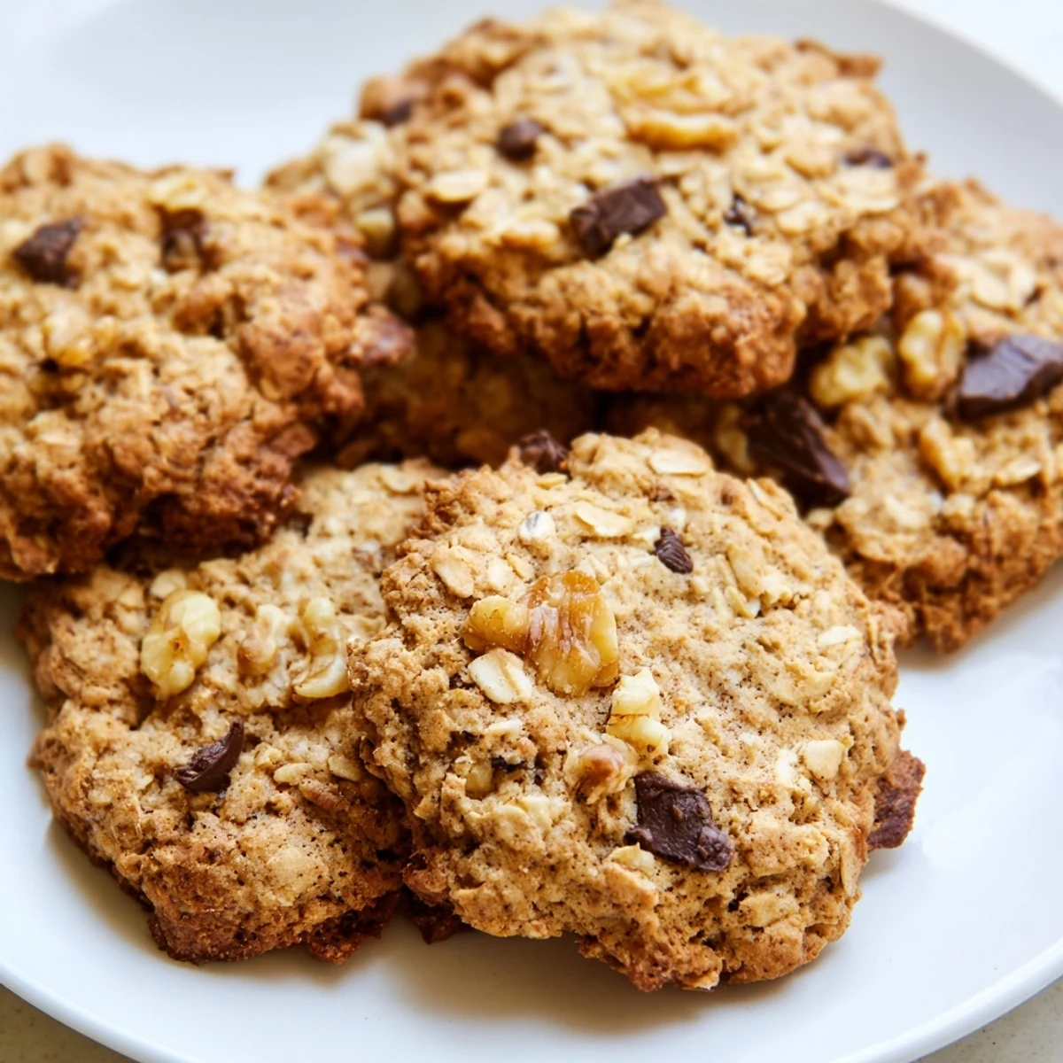 Stack of homemade Irish oat cookies with toasty edges and rich brown butter flecks
