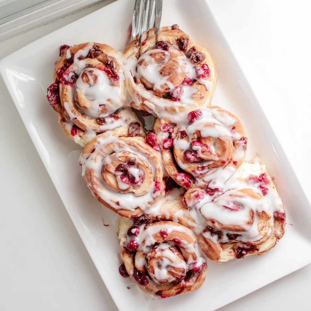 Soft homemade cherry cinnamon rolls swirled with cinnamon sugar and tart cherries under sweet glaze
