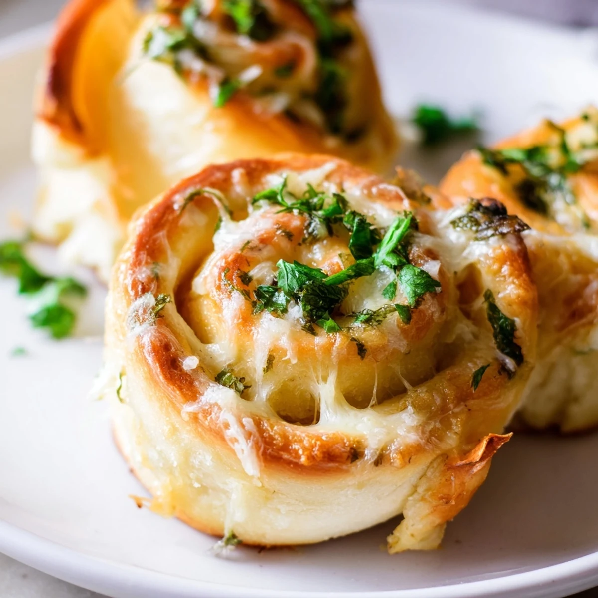 Soft homemade garlic cheese rolls brushed with butter and sprinkled with parsley