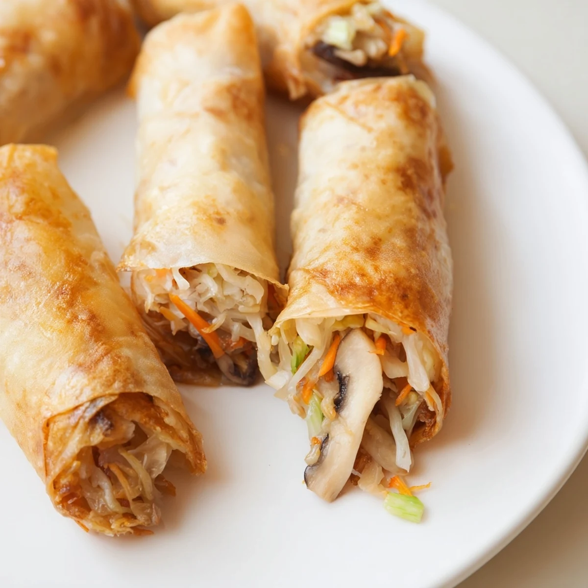 Vietnamese-style rice paper spring rolls fried to golden perfection with shredded vegetables inside