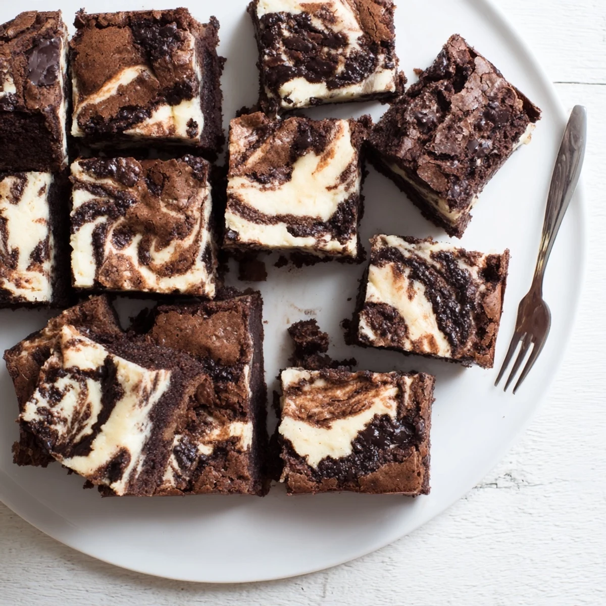 Fudgy cheesecake swirled brownies with marbled cream cheese and dark chocolate chunks