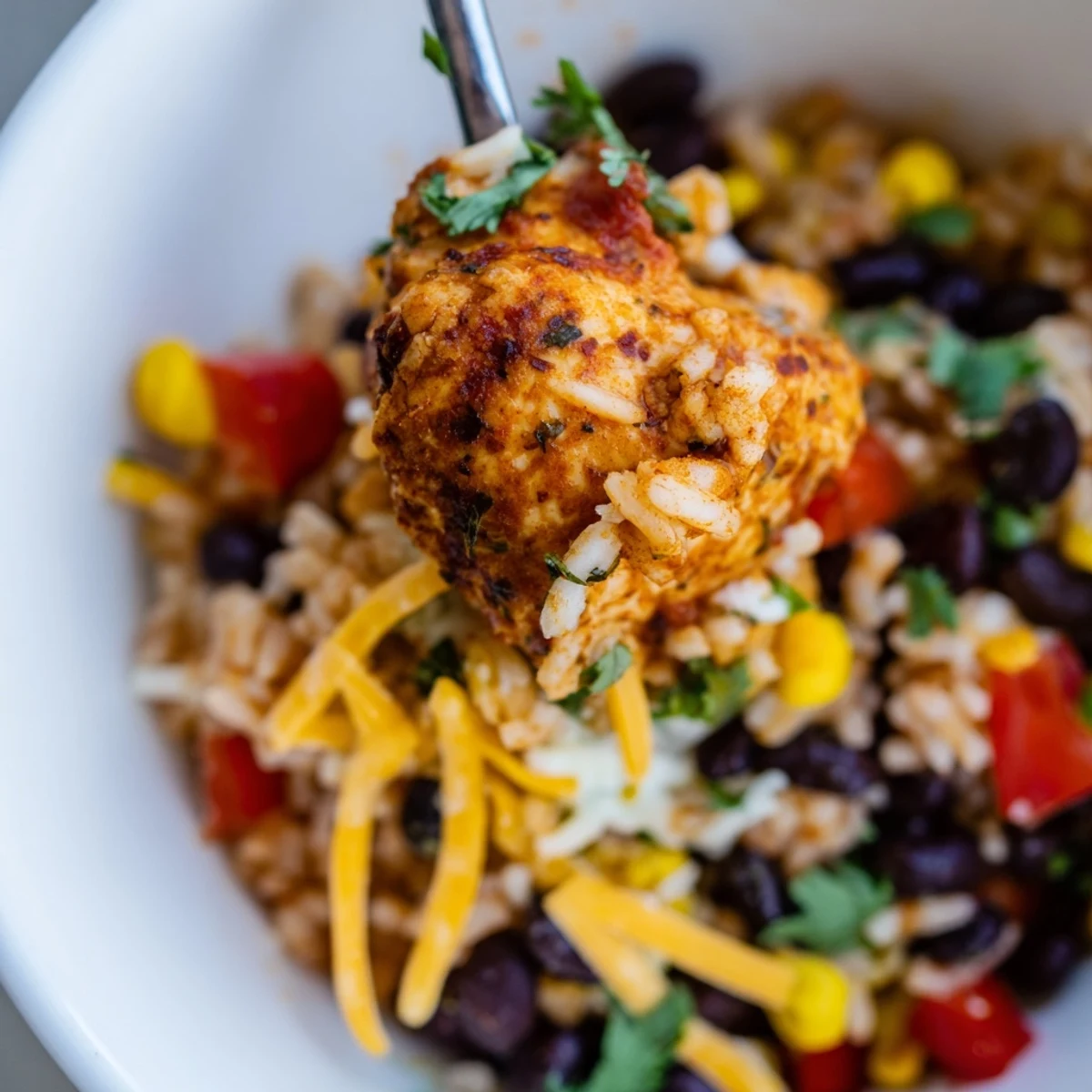 Hearty Instant Pot chicken burrito bowls with shredded cheese, creamy guacamole, zesty lime, and tortilla chips