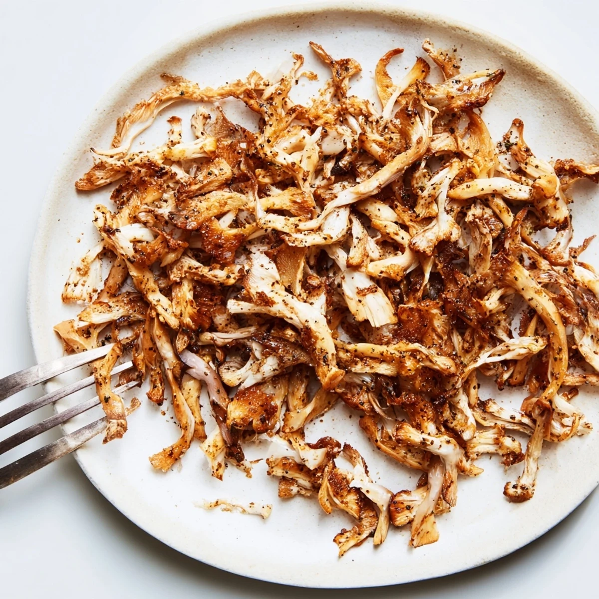 Savory spiced mushroom carnitas with fresh cilantro and diced red onion in tacos