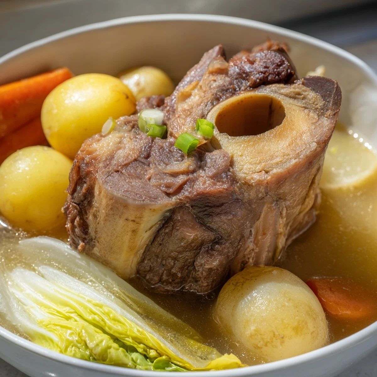 Filipino Bulalo Beef Shank Soup featuring bone marrow in rich clear broth