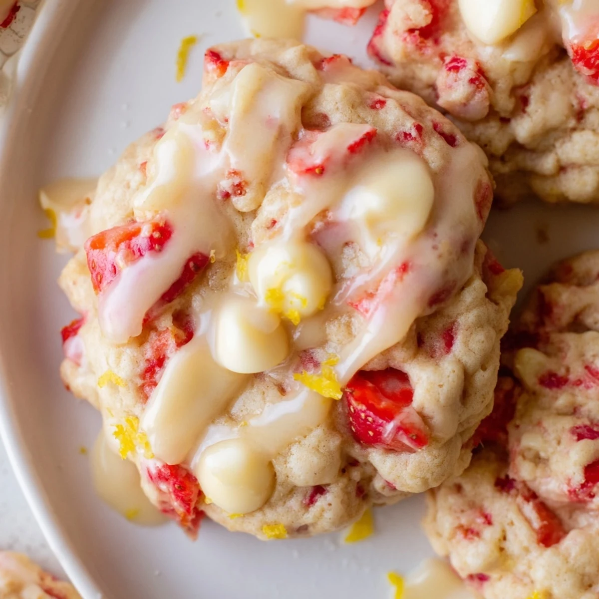 Chewy strawberry lemonade cookies studded with fresh berries and white chocolate chips