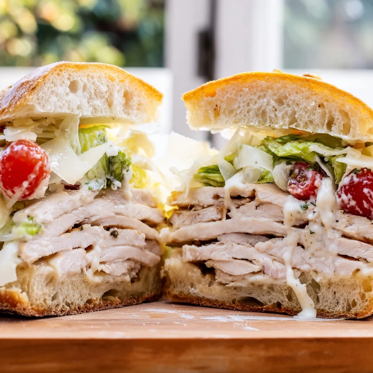 Golden toasted Chicken Caesar Sandwich layered with grilled chicken and fresh romaine lettuce