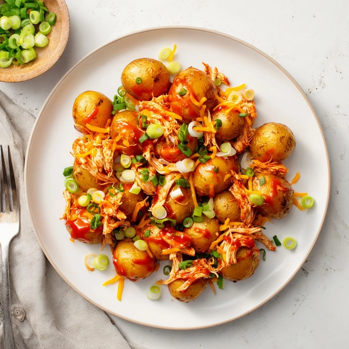 A hearty plate of honey BBQ chicken and potatoes topped with fresh parsley