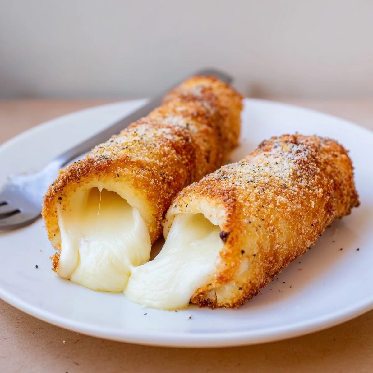 Crispy Cheesy Roll Ups: golden exterior, gooey mozzarella inside, served with marinara