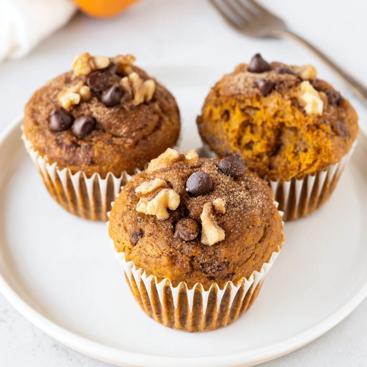 Pumpkin Banana Muffins cooling on a wire rack, golden tops, warm aroma.