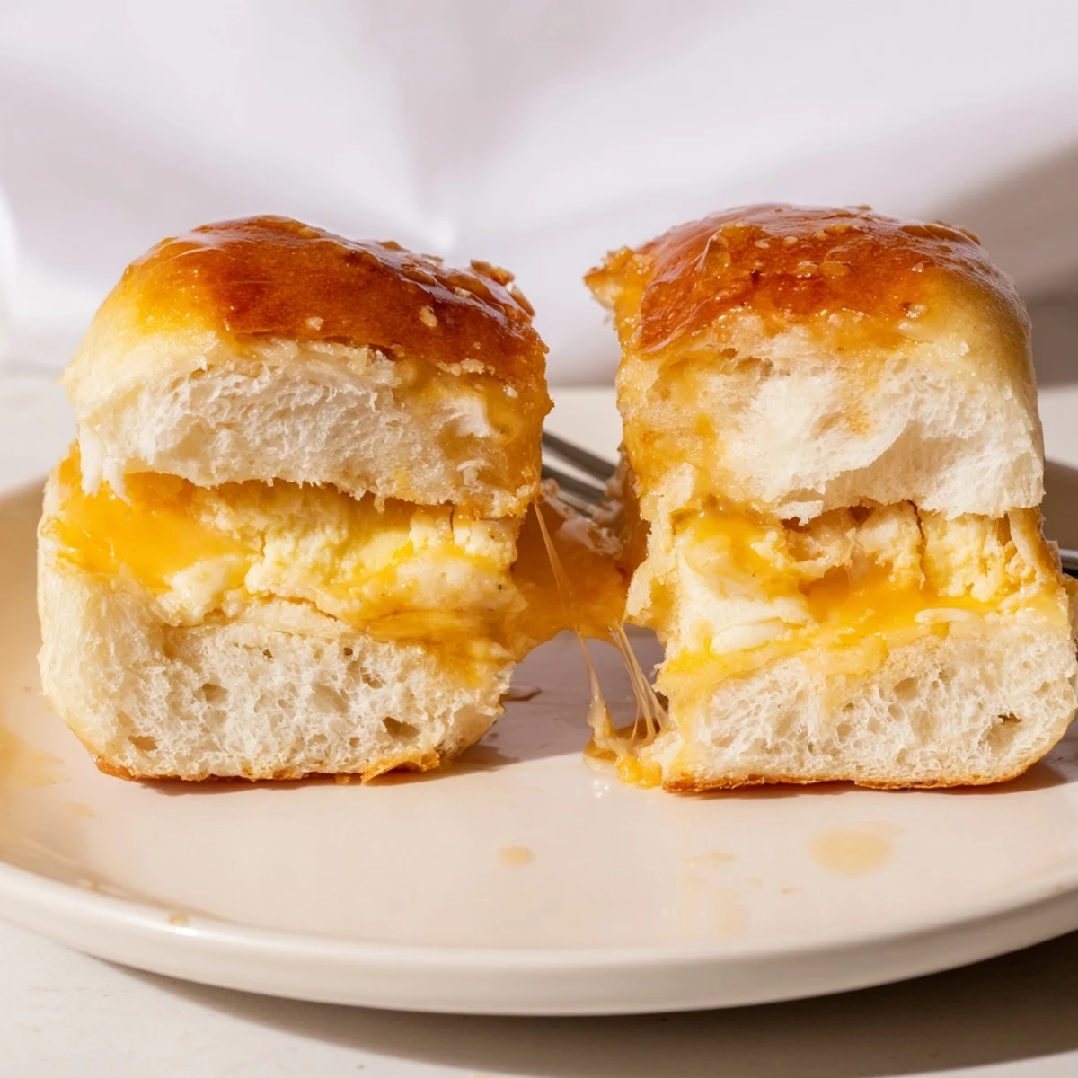 Bite-sized Mini Grilled Cheese Hawaiian Rolls Recipe on platter, sweet rolls, melty centers