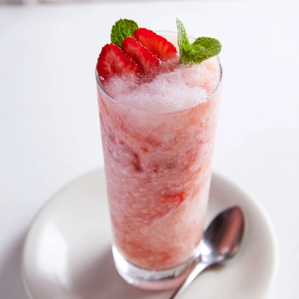 Iced Strawberry Coconut Cooler served in tall glasses, bright lime and mint