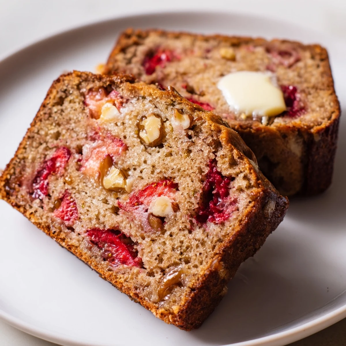 Freshly baked Strawberry Banana Bread Recipe cooling on rack, warm buttery aroma.