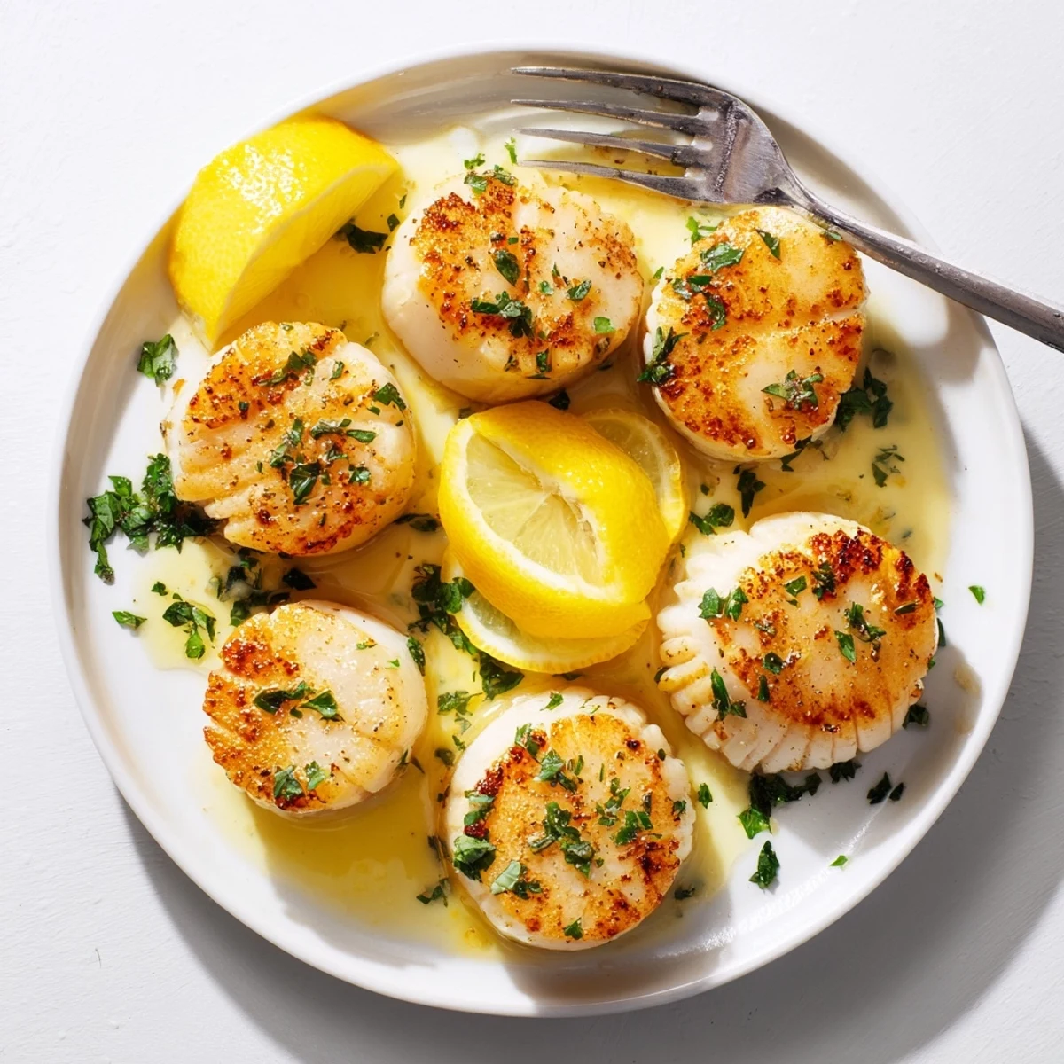 Plump grilled scallops recipe featuring caramelized grill marks and bright parsley garnish