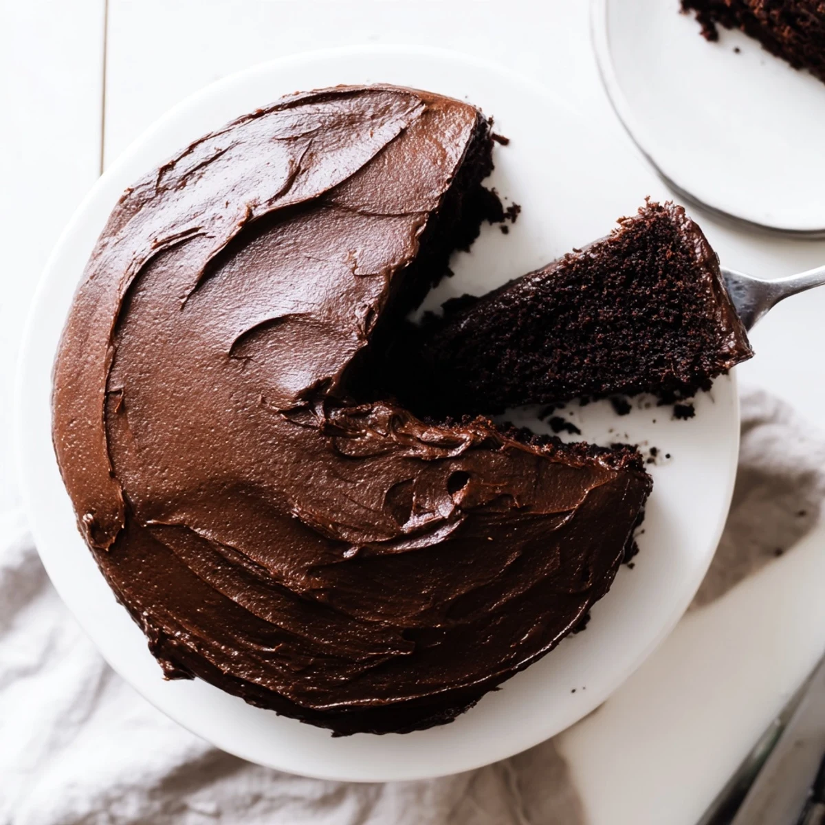 Decadent Matildas chocolate cake with rich cocoa frosting and a slice revealing moist, tender crumb
