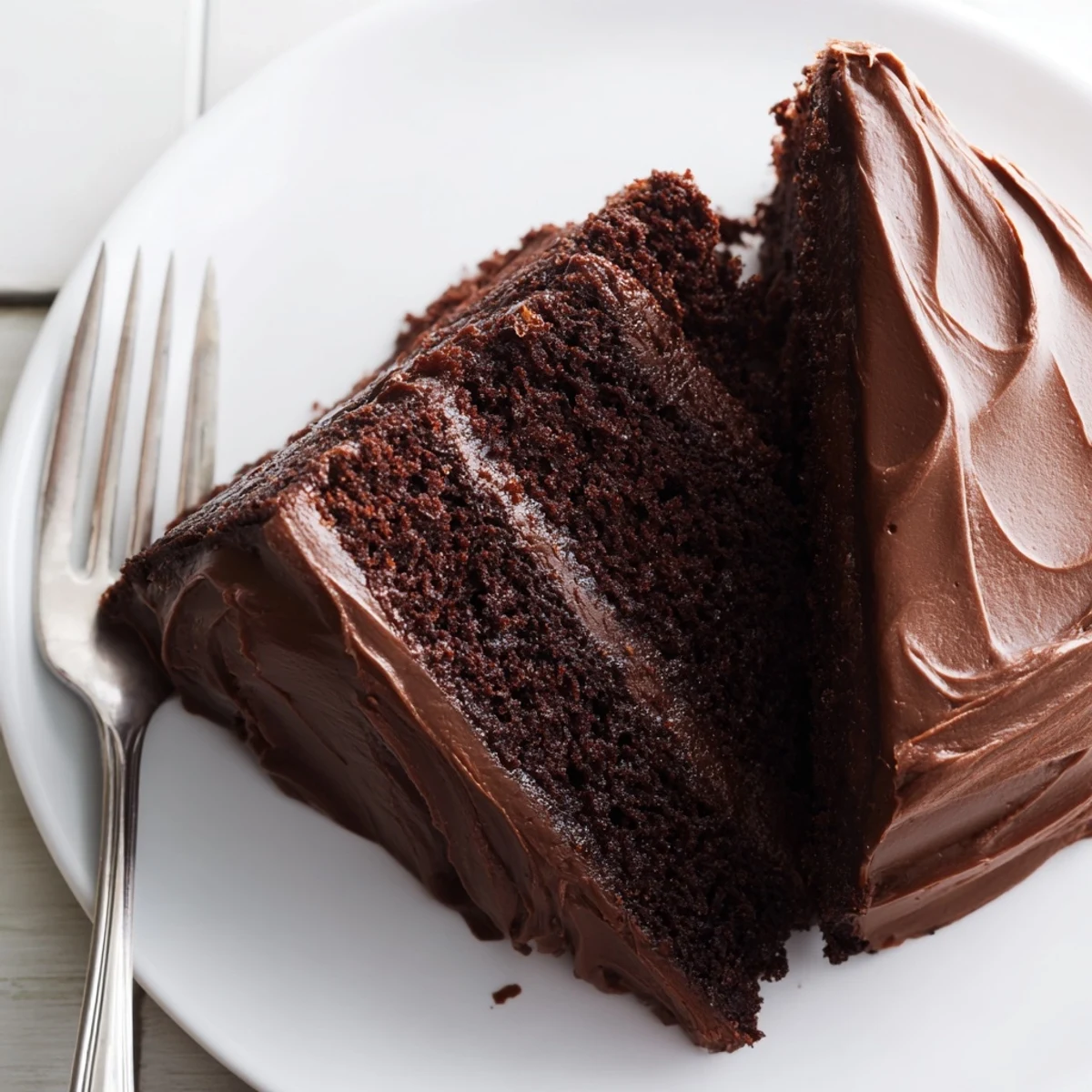 Decadent Matilda chocolate cake featuring dark cocoa layers spread with creamy frosting and swirled toppings.