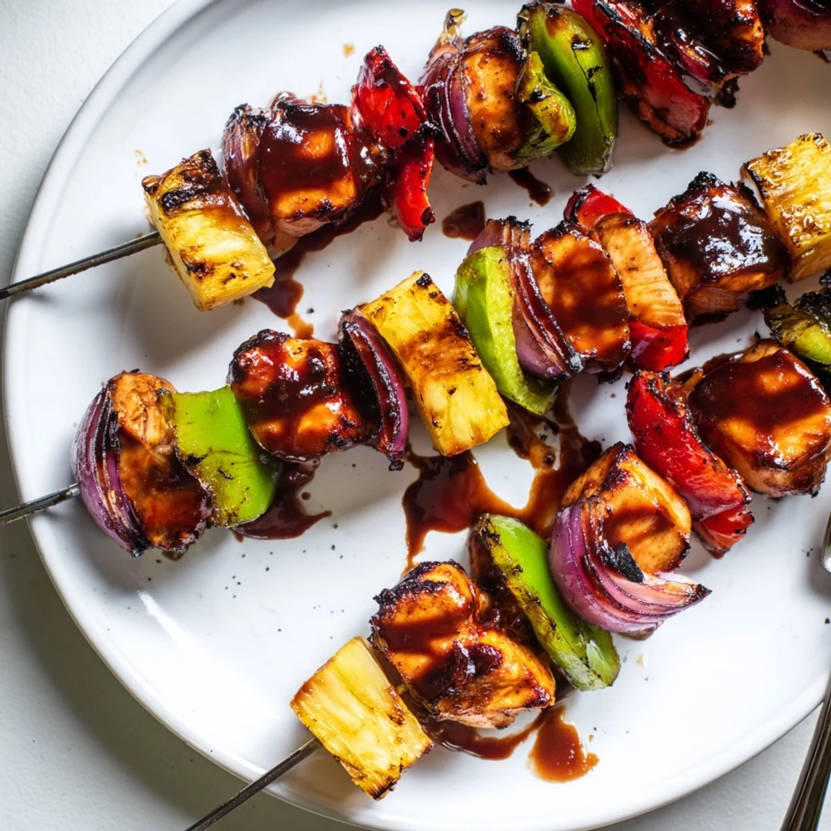 Summer-ready Bbq Pineapple Chicken Kabobs on skewers, smoky aroma, vibrant peppers