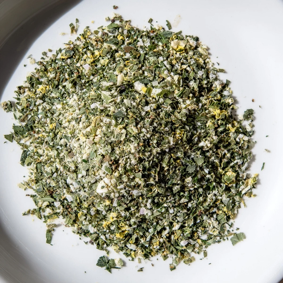 Rustic wooden spoon scooping aromatic dehydrated tzatziki seasoning mix from a small glass container